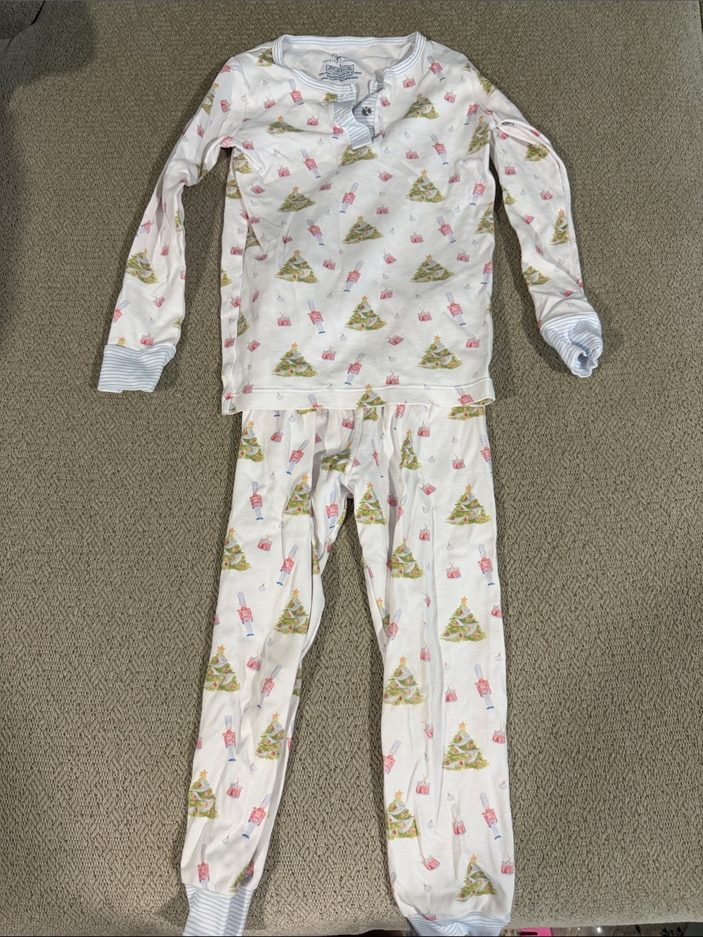 Children's White Christmas Tree Print Pajama Set
